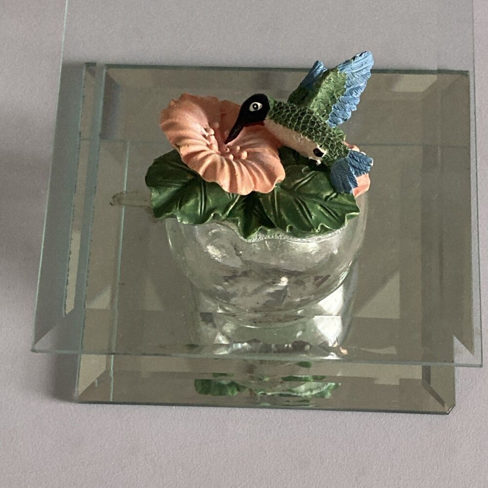 Hummingbird Tea light Candle Holder Beveled Glass Y2K Excellent Condition